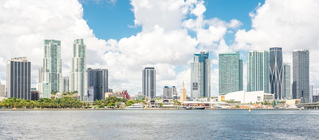 Miami Downtown skyline in daytime in Biscayne Bay