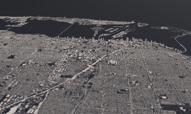 Miami florida usa city map d rendering aerial satellite view