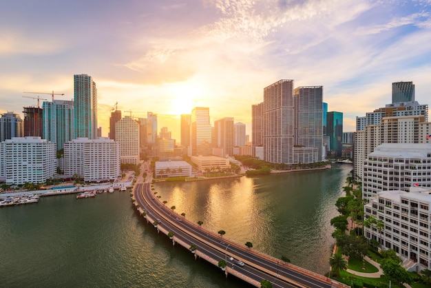 Miami florida usa skyline over biscayne bay