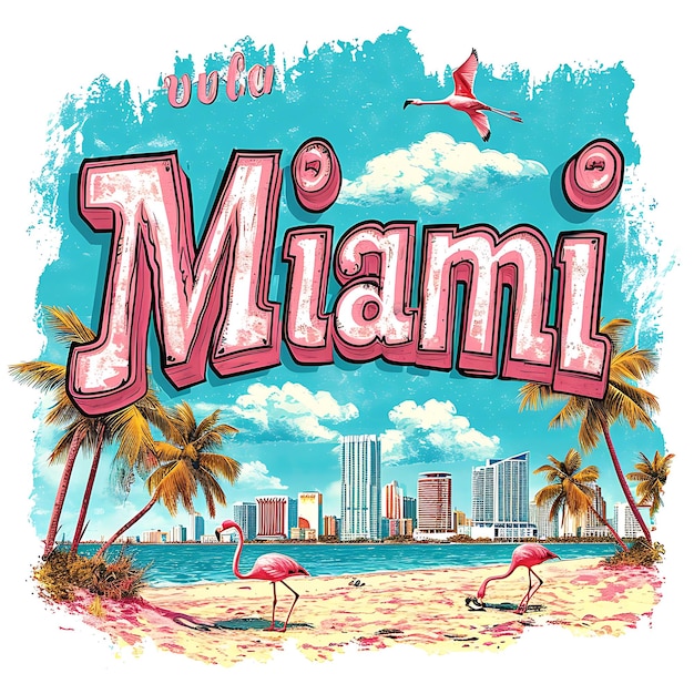 Foto miami-tekst met levendige en flamboyante art deco-typografie d aquarel lanscape arts collection