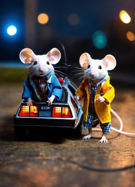 Photo mice dressed as back to the future movie