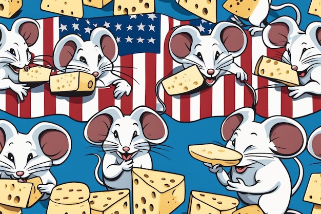 mice eating cheese in a party comic illustration
