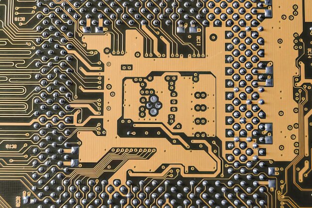 Photo michrochip comptuer processor and motherboard computer circuits and details close view photo hitech innovation background