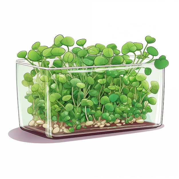 Foto micro-groenen in een glazen container geïsoleerd op een witte achtergrond cartoon illustratie generatieve ai