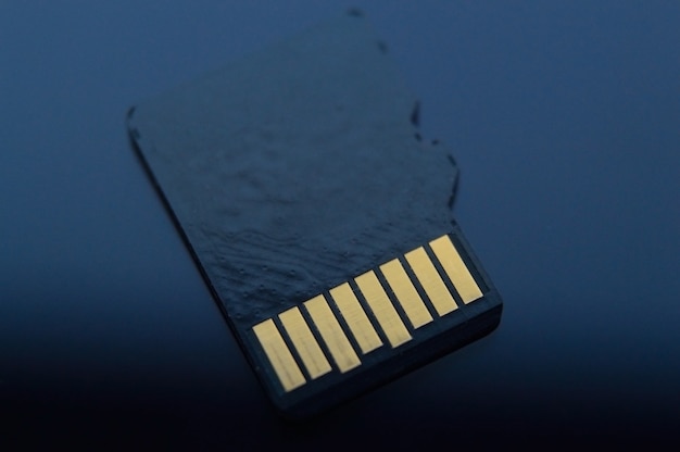 Photo micro sd card. macro photography, shallow depth of field.