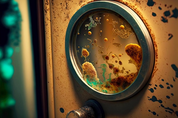 汚れたカフェ ジェネレーティブ ai のバスルームのドア ハンドルの微生物汚染