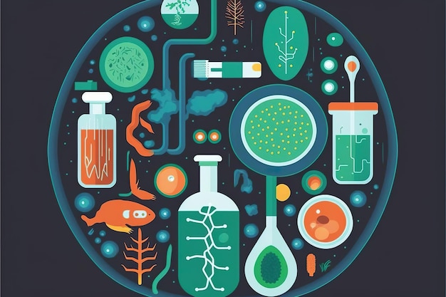 Foto illustrazione piana di microbiologia