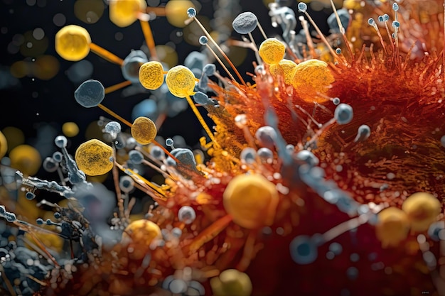 Microbioom d illustratie levend in het spijsverteringsstelsel en buitenoppervlak van het lichaam generatieve ai