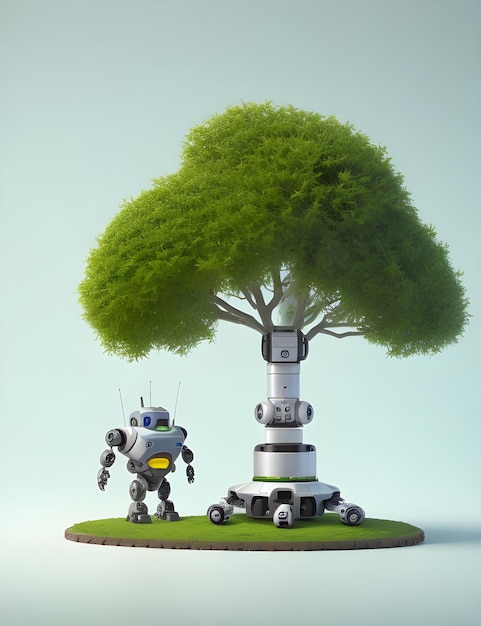 Microbot robotic tree Robots superhero earth baby robot minimal Ai Generated