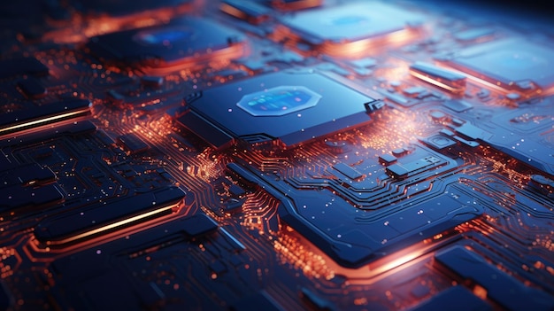 A microchip for a computer Data protection chip Microcircuits and processors on an electronic board Generative AI