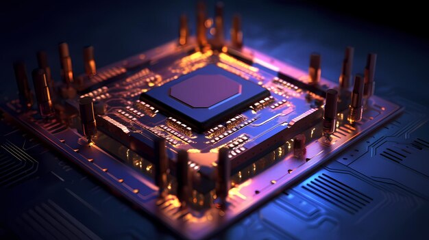 Microchip or microprocessor hardware engineering Futuristic microchip processor Generative AI