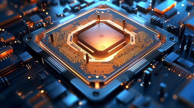 Разработка аппаратного обеспечения микрочипа или микропроцессора Футуристический процессор микрочипа Генеративный ИИ