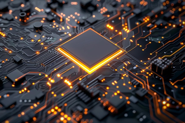 Microchips en processors op elektronische printplaten Abstracte technologie Microelectronics concept achtergrond Macro shot ondiepe focus