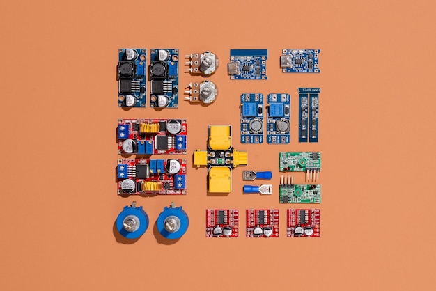 Microcontrollers boards sensors leds and modules for learning the basics of electronics