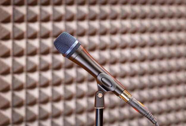 Microfoon geplaatst in opnamestudio