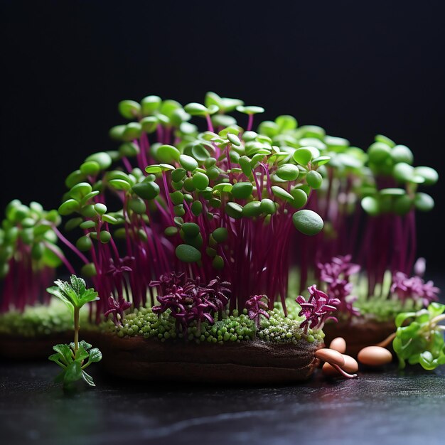 Microgreens Closeup in Glass Pot Sprouted seeds Organic Superfood Healthy and Fresh Food