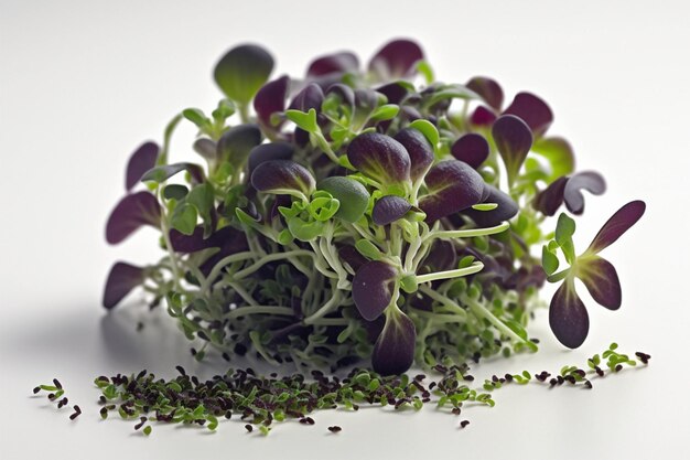 Microgreens of radish and arugula on white background