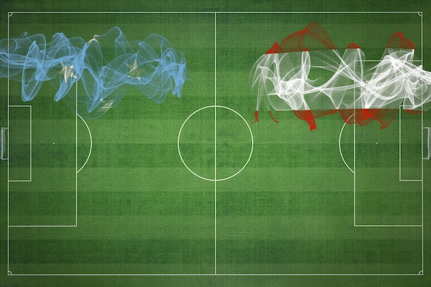 Микронезия против Австрии Футбольный матч национальные цвета национальные флаги футбольное поле футбольная игра Концепция соревнования Копирование пространства