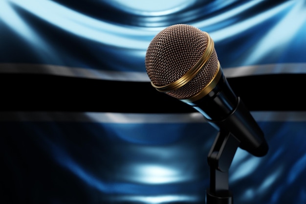 Microphone on the background of the National Flag of Botswana realistic 3d illustration music award karaoke radio and recording studio sound equipment