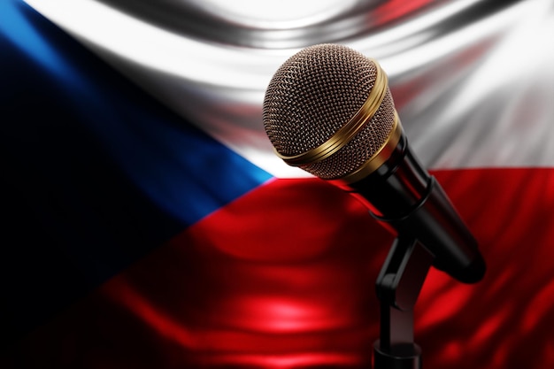 Microphone on the background of the national flag of czech realistic 3d illustration music award karaoke radio and recording studio sound equipment