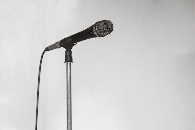 Photo microphone black and white photo microphone on stage microphone closeup a pub bar a restaurant classical music music