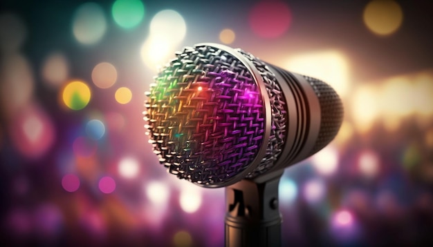 Microphone on blurred background karaoke and concert generative ai