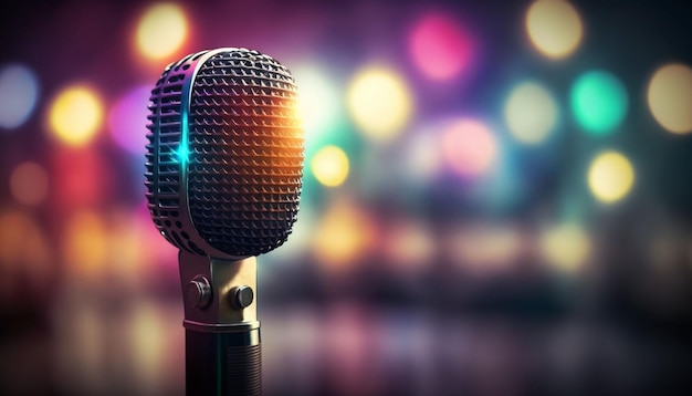 Микрофон на размытом фоне Караоке и концерт Генеративный ИИ