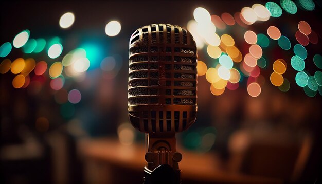 Microphone on bokeh background Generative AI