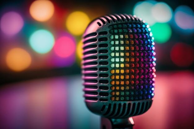 Microphone on bokeh background Illustration AI GenerativexA