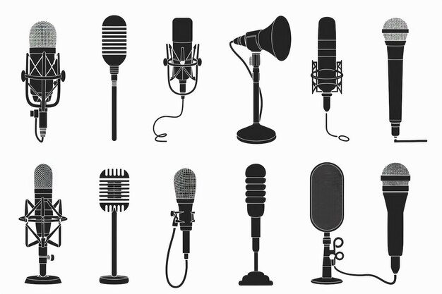 Microphone Collection On White Background