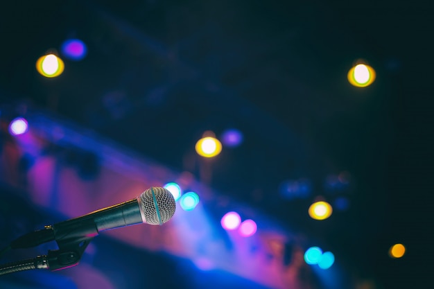 Microphone in the  conference hall or seminar room background