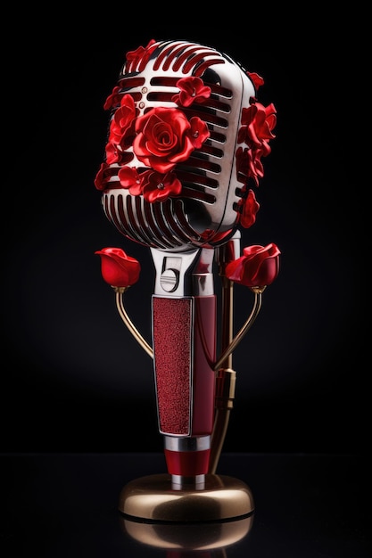 Photo a microphone decorated with flowers