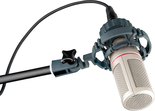 Photo microphone in   digital studio   on background