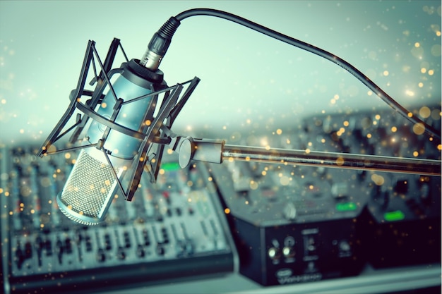 Microphone in digital studio on dark background