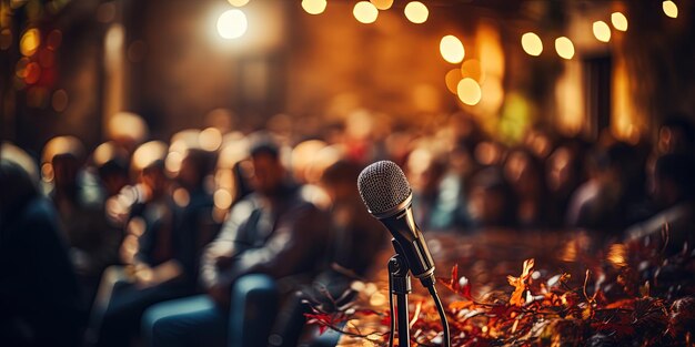 A microphone in front of an audience Comedy music and theater live performance