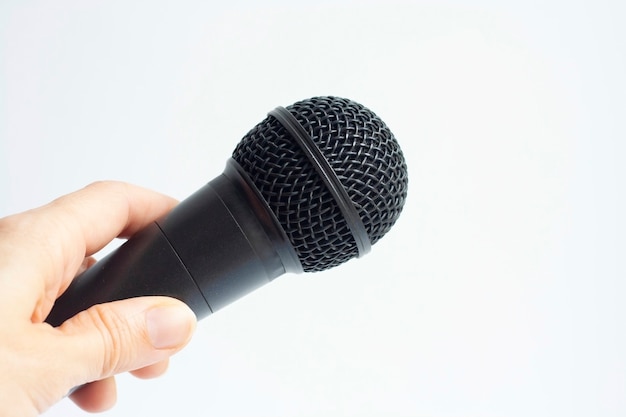 Microphone in hand, copy space