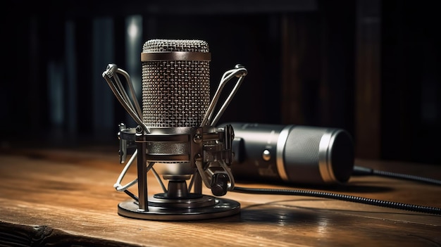 Микрофон наушники электронный звук аудио технологии связь радио Generative Ai