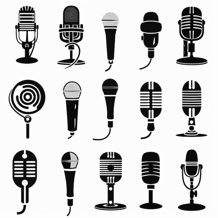Photo microphone icon mic symbol karaoke equipment broadcasting emblem concert logo microphone sign
