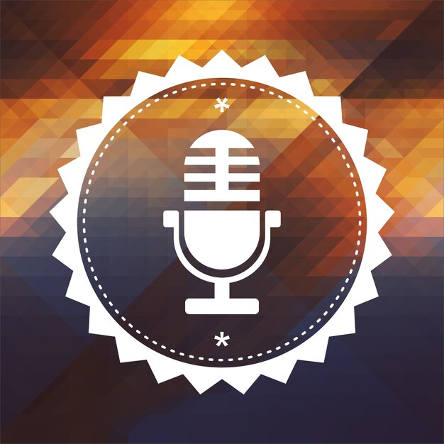 Photo microphone icon. retro label design. hipster background made of triangles, color flow effect.