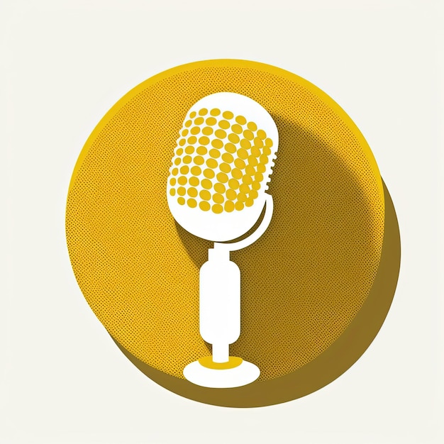 Microphone icon in yellow circle, podcast logo, white background. Generative AI