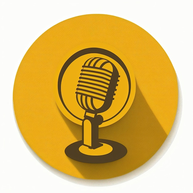 黄色の円、ポッド キャストのロゴ、白い背景のマイク アイコン。ジェネレーティブ AI