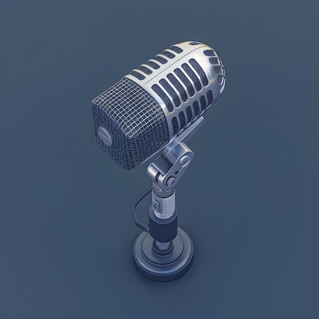 A microphone is on a blue background and is made by the company.