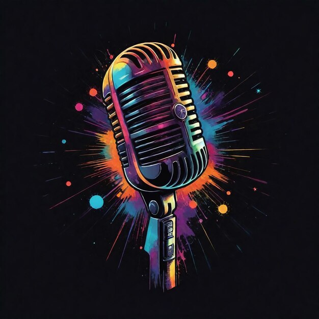 Photo a microphone is in front of a colorful background with the word quot t quot on it