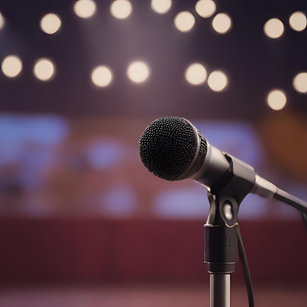 Photo a microphone is on a stage with the words  the word  on the top