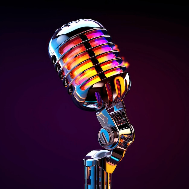 microphone and music 3d vibrant chrome