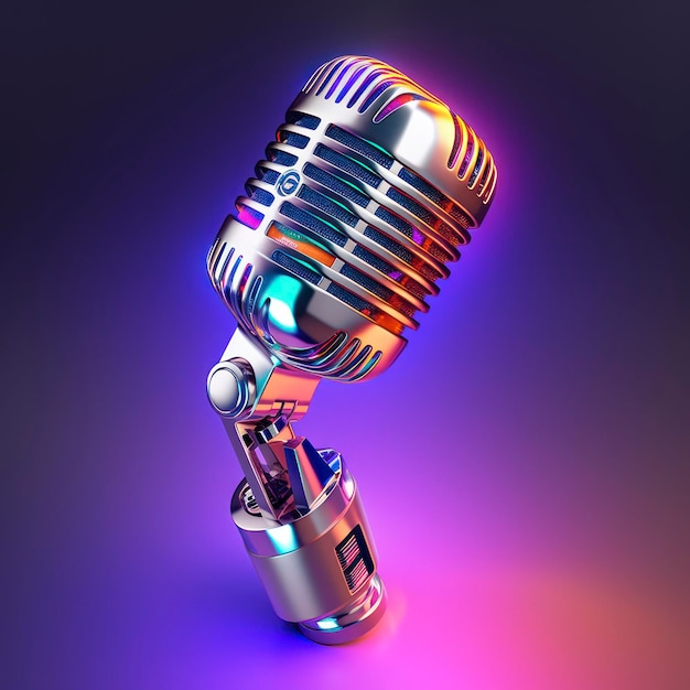 microphone and music 3d vibrant chrome