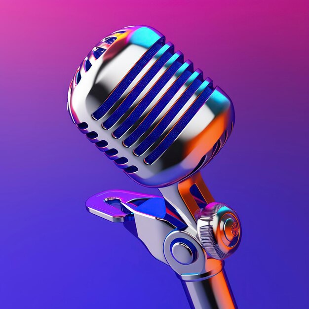 Microphone and music 3d vibrant chrome