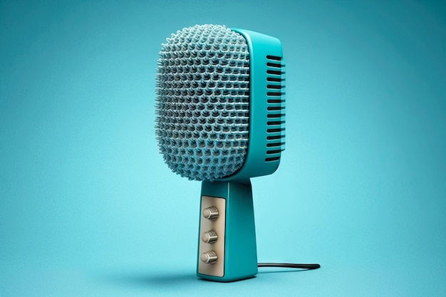 Microphone for music concert on blue background with audio speaker generative ai