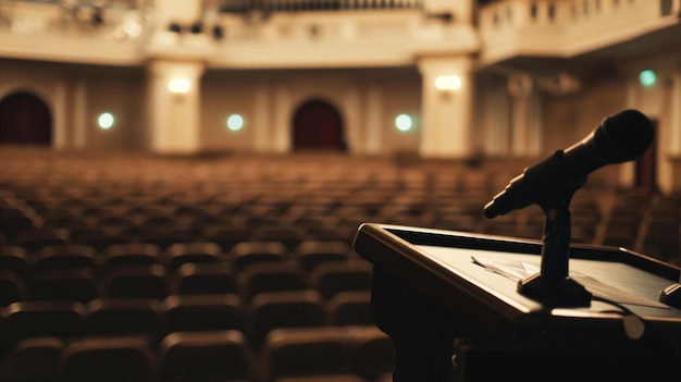 Microphone on podium in empty auditorium