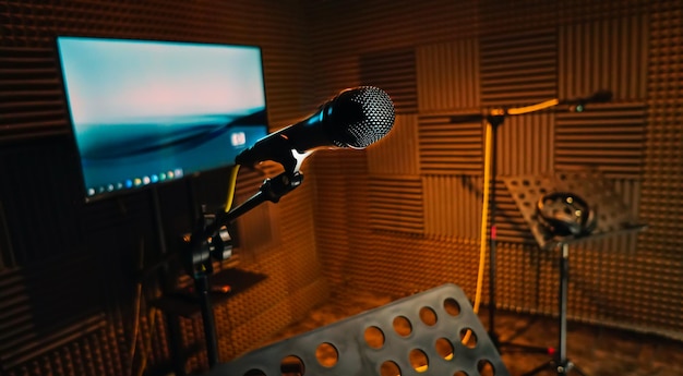 Microphone in a recording studioProfessional condenser microphone in studio